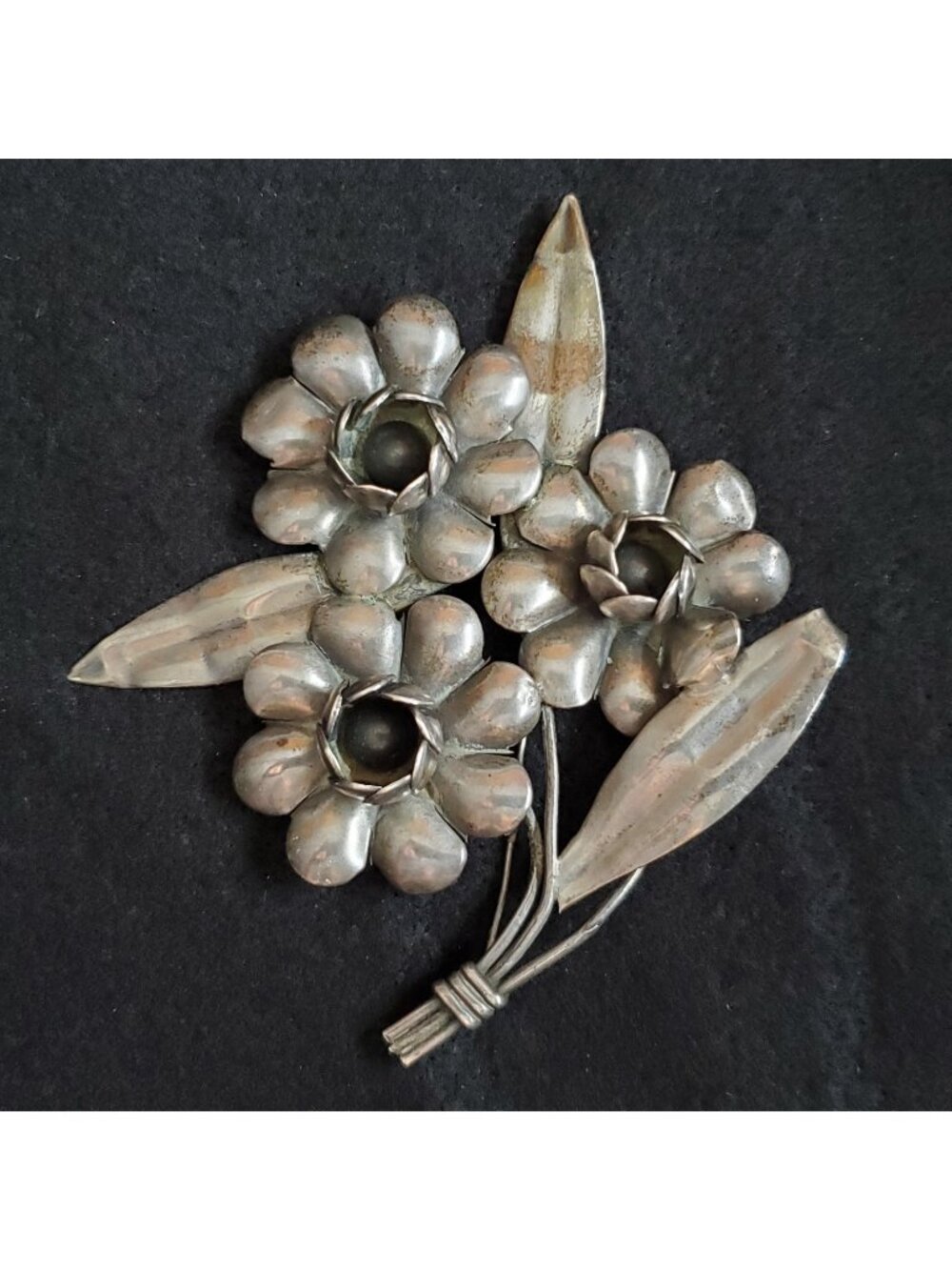 Vintage Sterling Silver Flower Brooch Mexico Huge Statement 5"